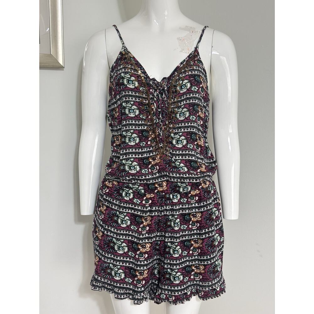 American Eagle Women’s Boho Floral Viscose Romper Hippie Festival Summer Size L - Picture 2 of 16